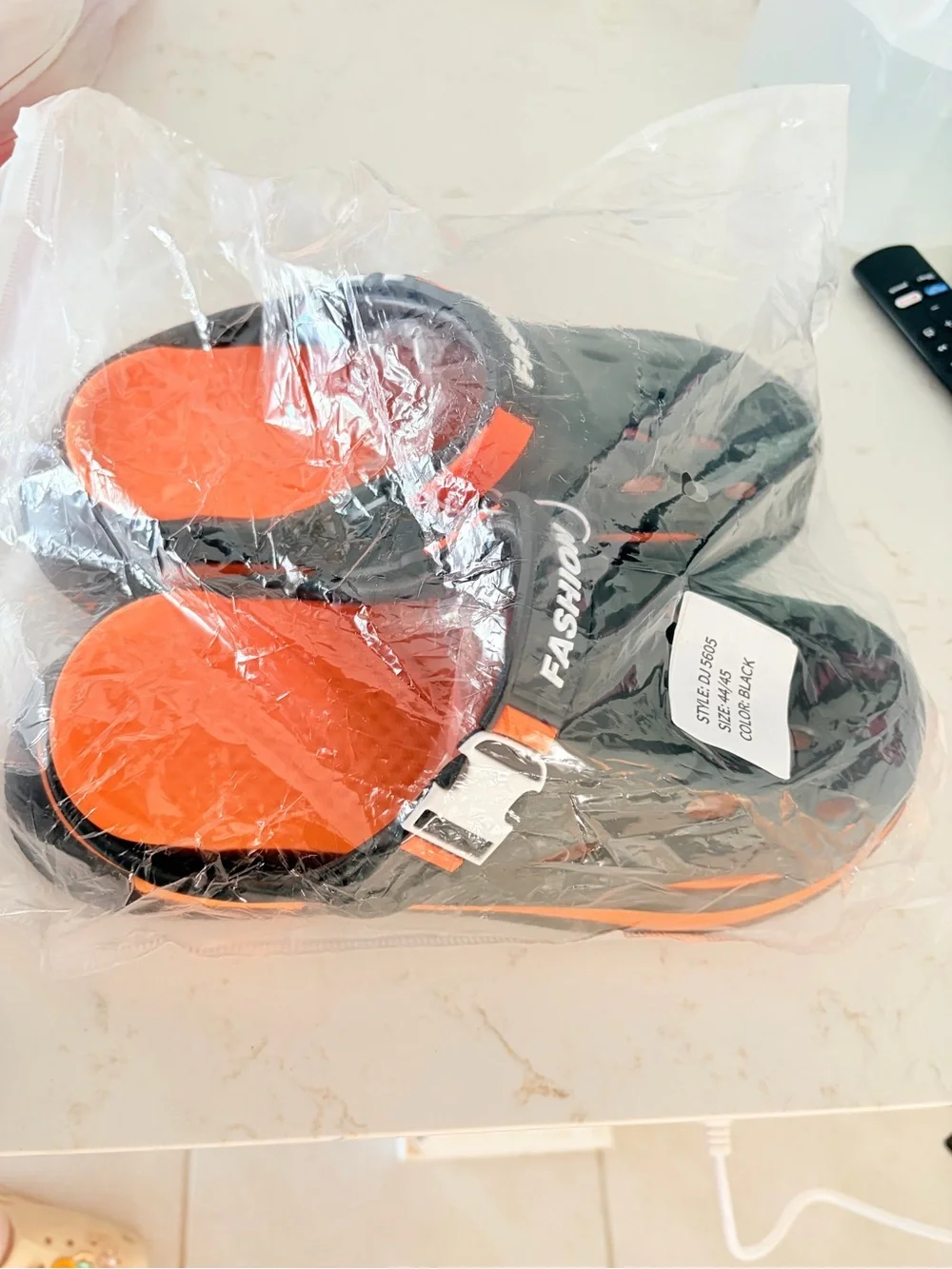 Unbranded Kids Orange & Black Slip-On Sandals - Fashion